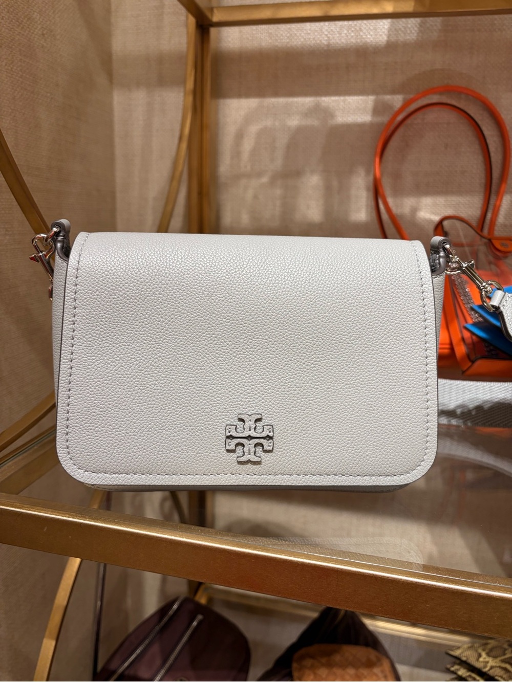 Tory Burch Pebbled Leather Crossbody in Light Gray